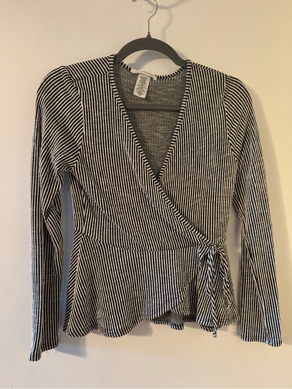 Caution To The Wind Black & White Striped Wrap Peplum Blouse
